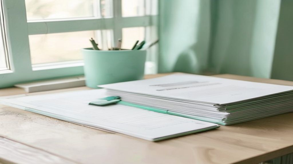 Clipboard with a printed checklist and teal pen on a tidy desk
